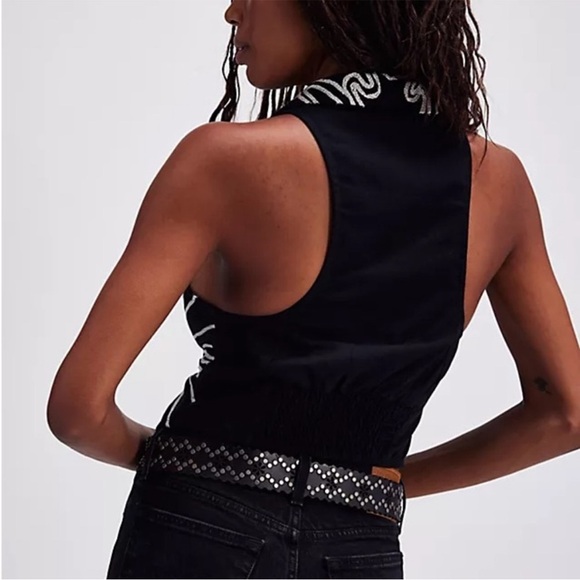 Free People NWOT Head West silver metallic embroidered vest - small - Picture 5 of 5